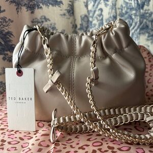 Ted Baker Cream Drawstring Crossbody with Gold Chain